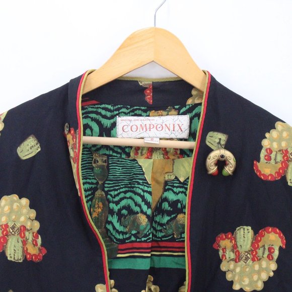 Vintage COMPONIX Cardigan Jacket Womens Black Art Graphic Open Front Size 8 USA - Picture 5 of 9